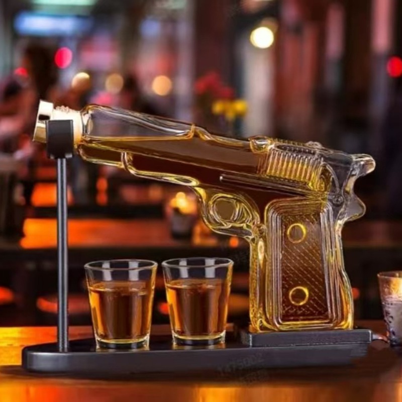 Glass Decanter Whiskey - Sandhawk Glas-Pistolen-Dekanter Whiskey-Wodka-Spender Handgefertigte Flaschenabdeckung für