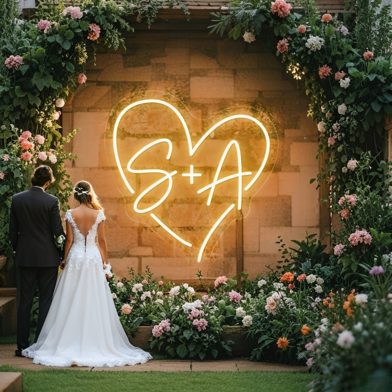 Personalized Engraved Gift - Benutzerdefinierte Initialen Herz LED Neon Schild,
