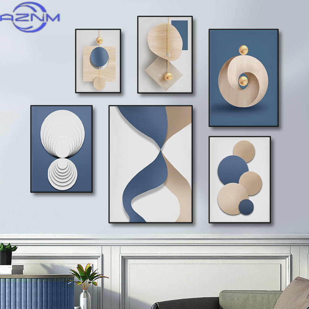 Luxury Lifestyle Japan - AZNM AZNM Abstrakte Blau-Weiße Luxus-Gold-Wandkunst Poster