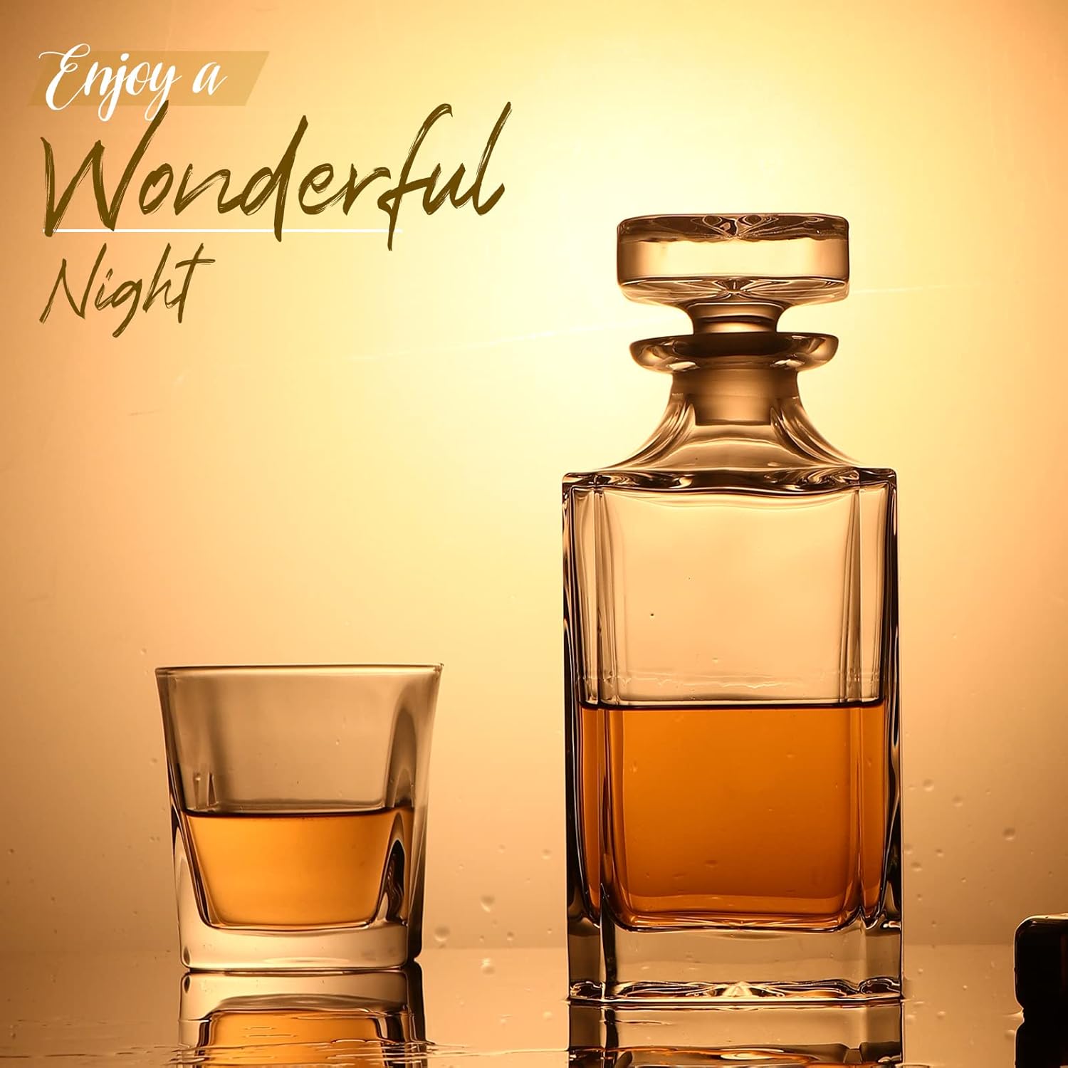 Glass Decanter Whiskey - Glaskaraffe – Whiskykaraffe für Wein, Bourbon,